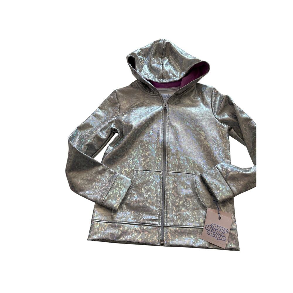 More than Magic 7/8 silver zip up hoodie metallic shimmer pockets nwt